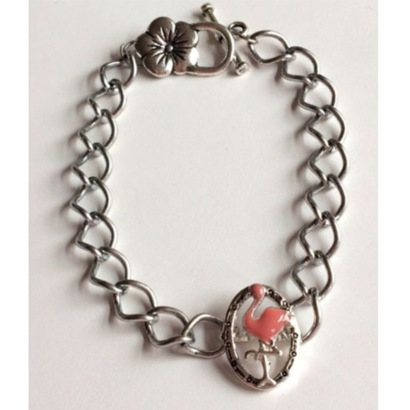 Silver Flamingo Bracelet 8" Hibiscus Island Bird - Picture 4 of 8